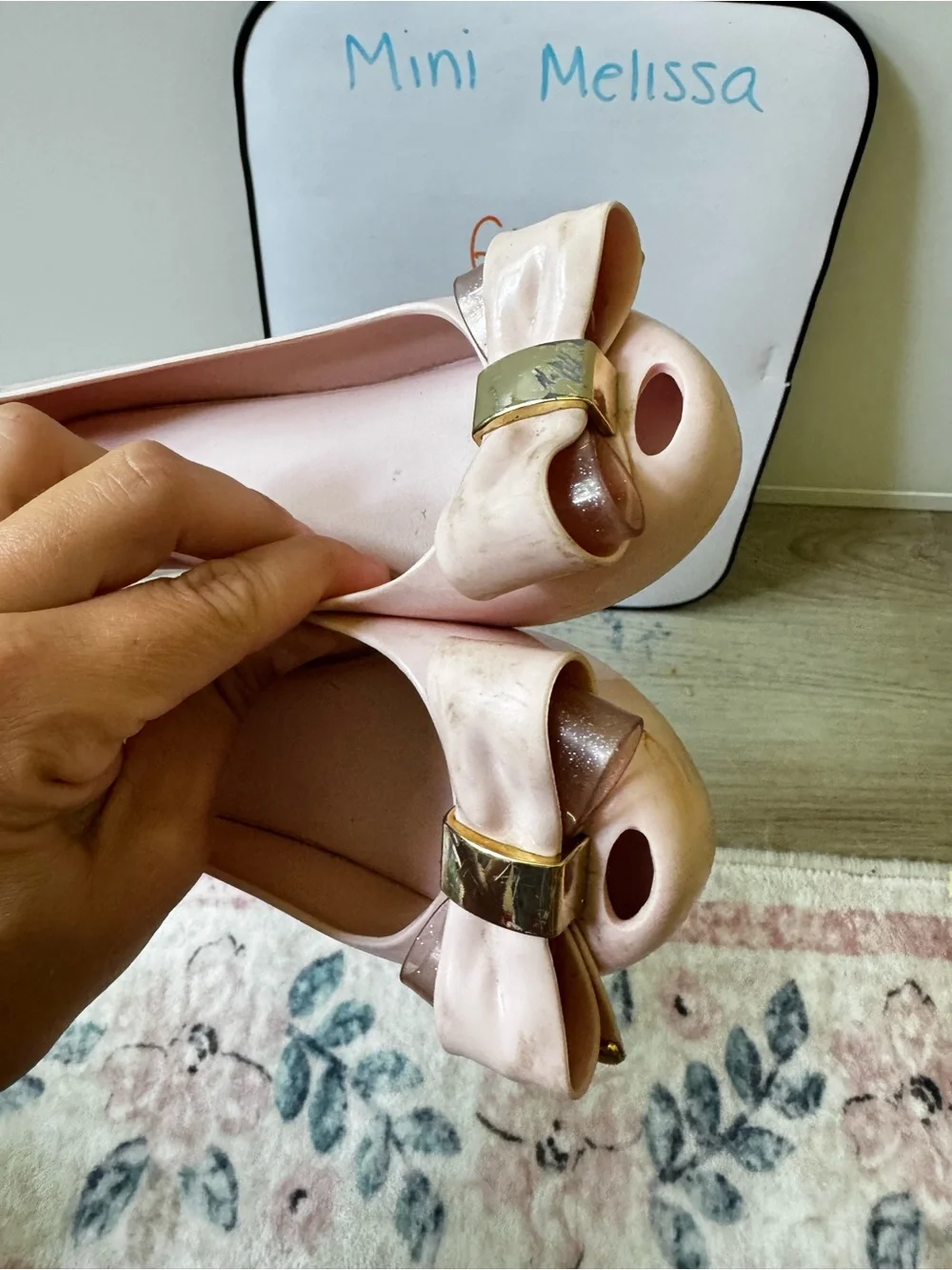 Mini Melissa Blush Pink Jelly Flats with Gold Bow